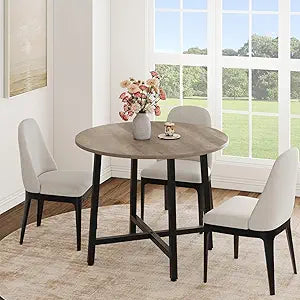 IDEALHOUSE 31.5 Inch Round Dining Table for 2-4, Small Kitchen Dining Room Table for Space Saving, Wood Circle Kitchen Table with Sturdy Metal Frame (No Chairs)