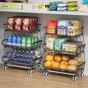 3 Tire Rolling Pantry Organizers and Storage Cart on Wheels