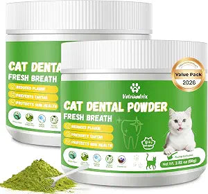 Cat Dental Care Powder, Cat Teeth Cleaning with Natural Ingredients and Probiotics, Dental Powder for Cats Breath Fresh Tartar Remover Plaque Off, 160g