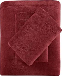 True North by Sleep Philosophy Plush Sheet Set King, Solid Color, Warm & Soft Bedding King Size Sheets, Fitted Pocket Fits Up to 16" Mattress, Soloft, King Burgundy 4 Piece