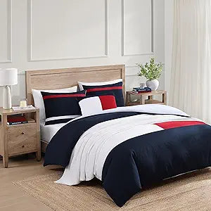 Tommy Hilfiger - Queen Comforter Set, Ultra-Soft & Reversible Bedding with Matching Shams, Medium Weight, Americana Decor, College Dorm Room Essentials (Iconic Anniversary Blue)