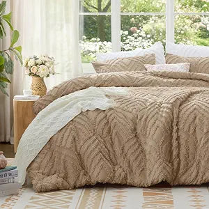 BEDELITE King Size Comforter Set - Tufted Boho Bedding Set, Khaki Boho Comforter, Soft Lightweight Comforter King, 3 Pieces Farmhouse Jacquard Bed Set for All Seasons
