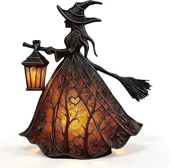 Halloween Witch Lamp, Gothic Witch Hat Table Lamp, Spooky LED Night Light Ambiance Lighting for Home Room Party Decor, with USB Plug, 6.3"