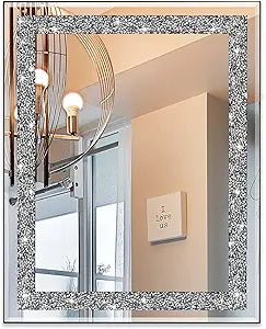 Ruomeng Rectangular Wall Mirror, 16" x 20", Crystal Crush Diamond, Bathroom, Entryway & Bedroom
