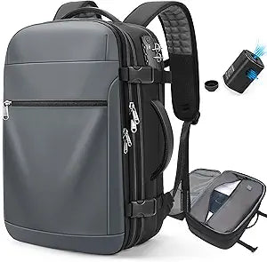 Vacuum Backpack Travel 60L Expandable Vacuum Seal Compression Travel Backpack with Pump, TSA, Waterproof Oxford,17' Laptop Compartment,Carry On Backpack for Men & Women,Business,Flight Travel (Gray)