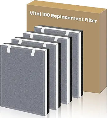 4 Pack Vital 100 Replacement Filter Compatible with Levoit Vital 100 Air Purifier, 3-in-1 H13 HEPA High-Efficiency Activated Carbon for Home Large Room, Part Vital 100-RF