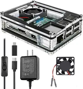 Miuzei Case for Raspberry Pi 3 with Fan 5V 3A Power Supply 3Pcs HeatSinks