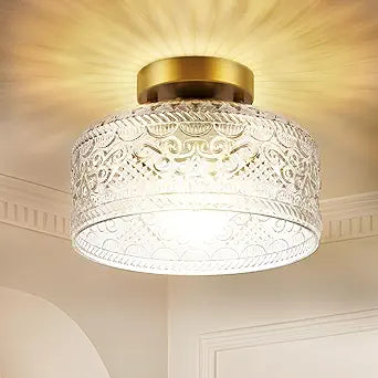 Semi Flush Mount Ceiling Light Fixture Gold, Vintage Glass Light Fixtures