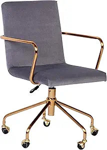X Rocker ACEssentials Logan Rolling Swivel Desk Chair, Gold-Plated 5 Star Base, Adjustable Seat, 0237301, 20.47" x 24.21" x 36.02", Gray and Gold