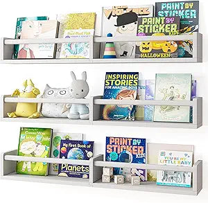Fixwal Nursery Bookshelves, 32in Floating Bookshelves for Wall Set of 3, Wood Wall Mounted Floating Shelves for Baby Nursery Decor, Toys and Decor Storage (White)