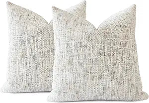 Textured Neutral Throw Pillow Covers 20x20 Inch Set of 2 Soft Woven Chenille Accent Boho Farmhouse Decorative Couch Pillow Covers for Modern Home Decor Bed Sofa Living Room