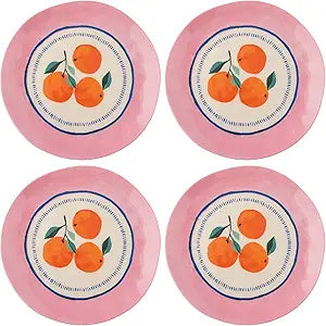 Karma, 8.75 inches Melamine Salad Plates Set of 4, Reusable Dishwasher Safe Plates for Outdoor and Indoor, Oranges
