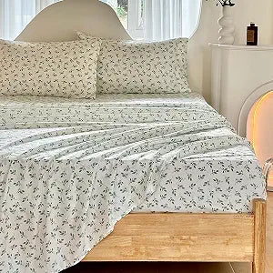HYPREST Green Leaf Sheets Full, Deep Pocket Sheets, 1800 Thread Count Leaf Bed Sheets Soft Breathable Cute Aesthetic Shabby Chic Bed Sheets, Oeko-Tex Certificated- Up to 18 Inch