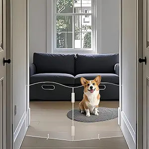 Clear Acrylic Dog Gate for Indoor Use 2 Panel Pet Gate for Doorways, No Drilling, Foldable Dog Barrier,Foldable Doggy Cat Fence with Support Feet for Home, Stairs, and Puppy Playpen