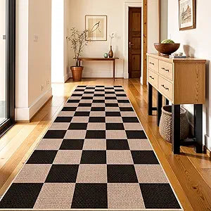 3x10 Runner Rug for Hallways: Washable Non Slip Kitchen Extra Long Jute Runners - Carpet for Bathroom Office Dining Living Room - Durable Floor Mat Boho Farmhouse Decor (Black,3x10)