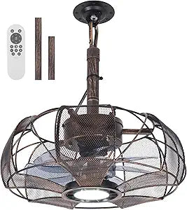 15" Plug In Ceiling Fan for Outdoor, Portable LED Gazebo Fan With Remote Smart App, Hanging Patio Ceiling Fan With Light for Outside Porch Yard Garage(Bronze)