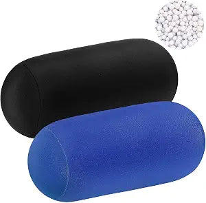 Geelin 2 Pcs Bead Roll Pillow 11.8 x 6.3 Inch Soft Bolster Cylindrical Pillow for Sleeping Home Travel Neck Head Back Support Rest(Black, Blue)