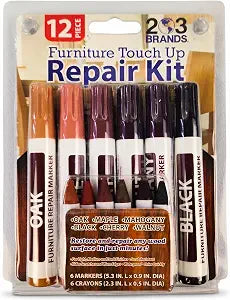 Furniture Touch-Up Markers Set | Wood Repair Kit for Fixing Stains and Scratches on Floors, Tables, Bedposts, Desks | Markers and Wax Sticks to Cover Up Oak Maple Cherry Walnut Mahogany
