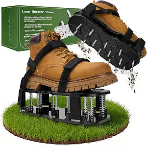 Lawn Aerator Shoes, Pre-Installed Two-Layer Spike Aerator Shoes Tool with Hook-and-Loop Adjustable Straps, Durable and Self-Cleaning for Patio Garden Soil and Plat Grassland