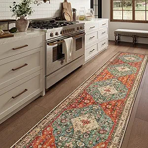 Lahome Felice Boho Tribal Runner Rugs with Rubber Backing, 2'6"x12' Long Hallway Runner Rug Washable Kitchen Rug Runner, Soft Non Slip Indoor Stair Carpet Runner for Bathroom Bedroom Hardwood Floors