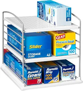 YouCopia UpSpace Adjustable Box Organizer for Foil Wrap and Kitchen Cabinet Storage, Original, White