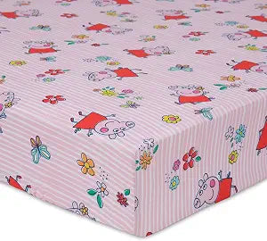 NoJo Peppa Pig 2 Piece Toddler Sheet Set Fitted Bottom Sheet and Reversible Pillowcase, Pink and White