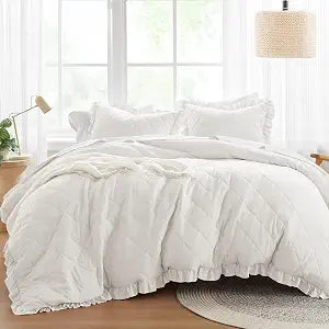 Comfort Spaces Phoebe Cotton Duvet Cover Set, Full/Queen, 3 Piece, Ivory