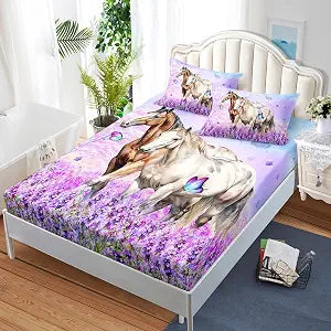 HOSIMA Farm Animal Themed Horse Bedding Twin,1 Fitted Sheet+2 Pillowcases.