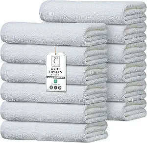 Commercial Bulk Pack of 12 Bath Towels 100% Cotton Terry 24" x 48" Ideal for Hotels, Salons, Gyms, Spas & Institutional Use White