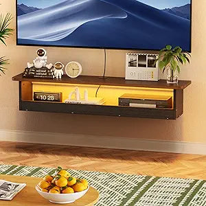 AFOOYO Floating TV Stand with Led Strip,44" Wall Mounted TV Shelf,Modern Entertainment Center Media Console for DVD Players,Cable Boxes,Game Consoles,Living Room Decor Accessories