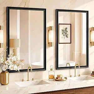 2 Pack Black Bathroom Mirrors for Over Sink 24x36 Inch, 1.5" Wide Metal Frame Rectangle Vanity Mirror Set for Double Sink, HD Tempered Glass, Anti-Rust, Horizontal or Vertical