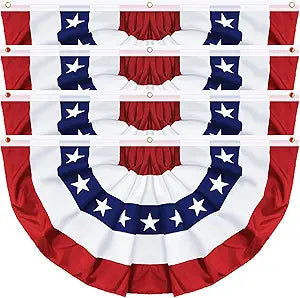 4 Pack 3x6 FT American Bunting Flag, USA Pleated Fan Flag Patriotic Half Fan Banner 4th of July Decorations Outdoor Memorial Day Decor Fourth July Independence Day Outside Red White and Blue Decor