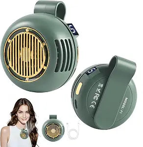 Portable Silent Mini Bladeless Fan Clip On, 360 Rotating Clip-On Personal Fan 5-Speed Bladeless Portable Cooling Fan for Shirt, Outdoor Work, Construction, Camping (Green)