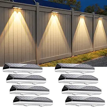 Solar Fence Lights Outdoor,3000/4500/6000K/RGB 13 Mode 8PACK Fence Lights Solar Powered High Brightness LED Lens IP65 Waterproof Solar Wall Light for Outside/Patio/Step/Backyard/Railing/Pool/Deck