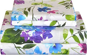 Pointehaven Bedding 4 Pieces Queen 100% Cotton Percale Sheets- Printed Bed Sheet & Pillowcase Sets- Soft Cotton Bed Sheets Set- Fits Mattress 19 inches Deep Pocket (Queen, Prima)