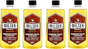 Milsek Furniture Polish and Wood Cleaner with Lemon Oil - Multipurpose Solution for Home Improvement from Hardwood Floors to Kitchen Cabinets - 12 Fl Oz (Pack of 4)