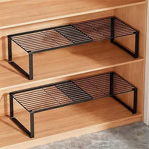 Multi-Functional Adjustable Metal Wire Shoe Rack Organizer - Stackable Shoe Storage for Closet, Extendable 15-24.4in, Retractable Entryway Shoe Cabinet Shelf (Black, 2 Pack)