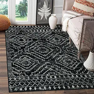Wonnitar Moroccan 3x5 Rug, Black Washable Small Rug for Bedroom, Non-Slip Geometric Tribal Entry Throw Mat, Boho Farmhouse Rustic Soft Low Pile Area Rug for Bathroom Dining Guest Room (Black,3'x5')