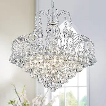 WUZUPS Crystal Chandelier Pendant Flushmount Ceiling Light Modern Lighting Fixture for Bedroom Hallway Bar Kitchen Bathroom, H 17.3" x W 18.9", Silver, E12 Base