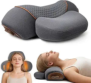 Massage Pillow Neck 3-in-1 Neck Massager Pillow with Heat, Deep Tissue Relief & Neck Traction, Cervical Support & Hump Corrector for Women and Men, Memory Foam Support(Grey)
