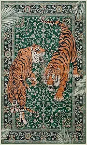 Moynesa Tiger 3x5 Washable Rug, Boho Area Rugs for Entryway, Green Non Slip Small Rug for Bedroom, Ultra Thin Botanical Soft Accent Carpet for Kitchen Entry Laundry Room