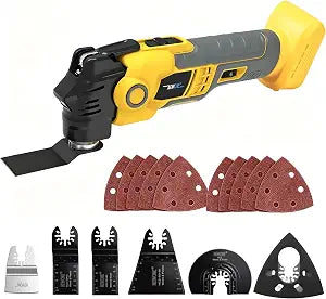 Oscillating Tool Compatible with De-Walt 20V Battery,16 Pcs Brushless Multi-Tool Kit with Anti-vibration,6 Variable Speed,for Scraping, Sanding,Cutting (Tools Only)
