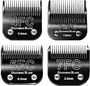 4FC+5FC+7FC+3-3/4FC Detachable Dog Grooming Blades, Compatible with Andis, Oster A5, Wahl KM10 Series Clippers, Cut Length 3.2mm-13mm, Black