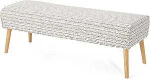 Christopher Knight Home Sade Mid Century Boho Fabric Ottoman, Light Grey Zig Zag Pattern