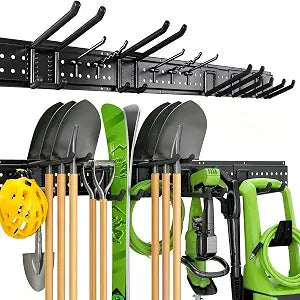 Garage Tool Organizer Wall Mount, 49.5 Inch Heavy Duty Garage Organization System with 10 Adjustable Hooks, Garden Tool Storage Rack for Garage, Yard & Shed, Holds Up to 400 lbs