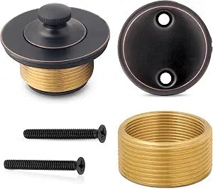 All-Brass Lift and Turn Bathtub Drain Kit Includes Universal Fine/Coarse Thread Stopper & Two-Hole Overflow Faceplate Complete Tub Drain Trim Set (Oil Rubbed Bronze)