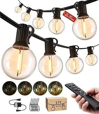 SUFEIMAS Outdoor String LED Patio Lights - 75Ft Outside Waterproof Light with Remote Dimmable 75 G40 Shatterproof Bulb Connectable Hanging Outdoor Lighting for Backyard Porch Party 12 inch Bulb Apart