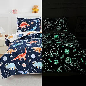 NTBED Dinosaur Kids Comforter Set Twin Size 5 Pieces Bed in A Bag for Boys Girls Glow in The Dark Space Planet Bedding Sets with Sheet
