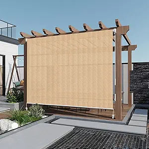 LOVE STORY Patio Shades Roll Up Outdoor Cordless Roller Shade 4'(W)*6'(H) for Patio Porch Gazebo Balcony Deck Backyard,Wheat