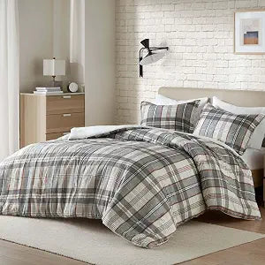 Intelligent Design Plaid Lodge Modern Tan/Gray Queen Duvet Cover Set, 3pc